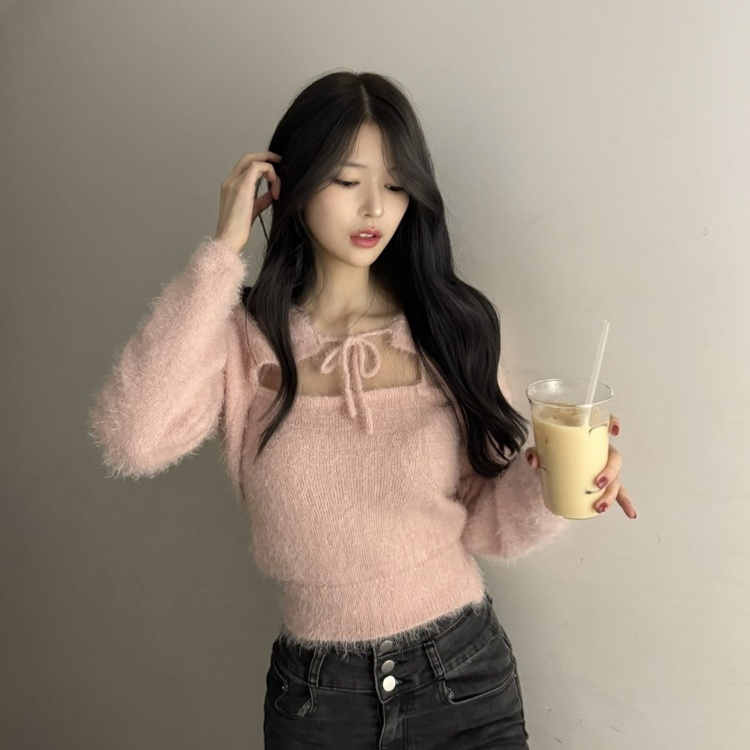 [SET] 앙고라 리본 볼레로+나시 (6color) 핑크