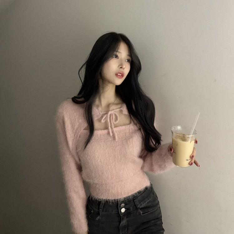 [SET] 앙고라 리본 볼레로+나시 (6color) 핑크