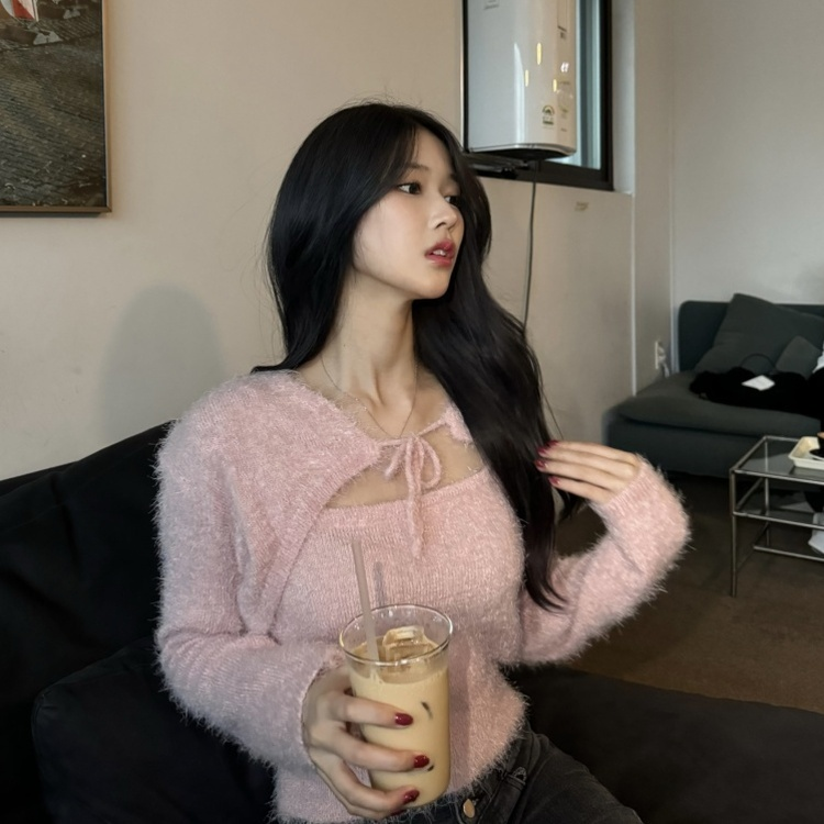 [SET] 앙고라 리본 볼레로+나시 (6color) 핑크