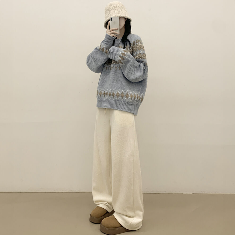 삿포로 노르딕 눈꽃 배색 오버핏 래글런 니트 크리스마스 연말룩