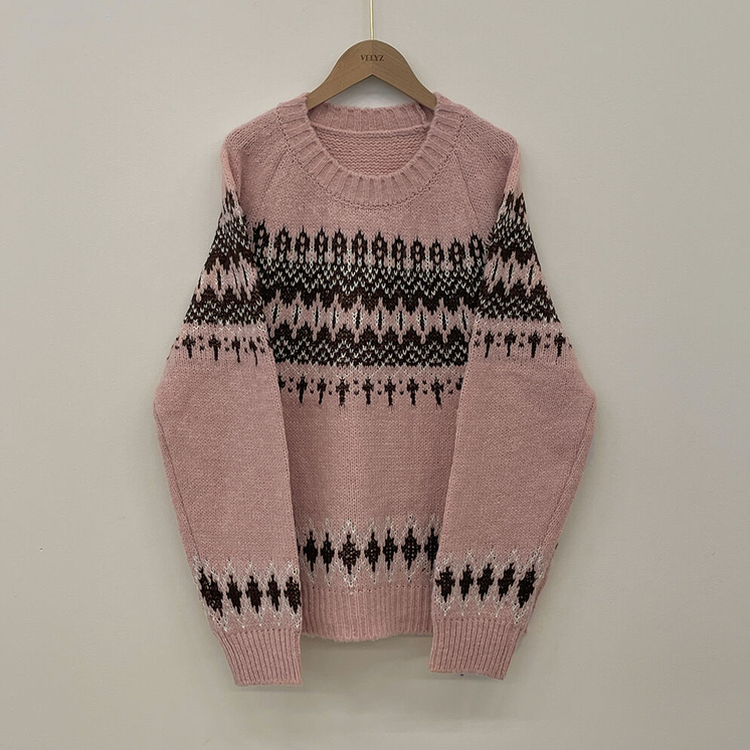 삿포로 노르딕 눈꽃 배색 오버핏 래글런 니트 크리스마스 연말룩