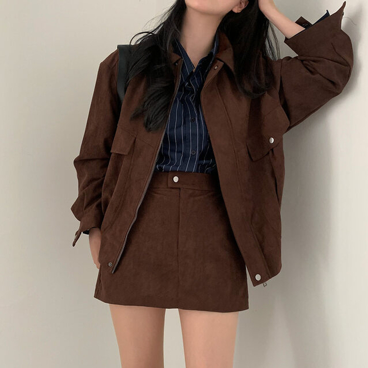 SET】アンディスエードブルゾンミニスカート｜ツーピース｜韓国