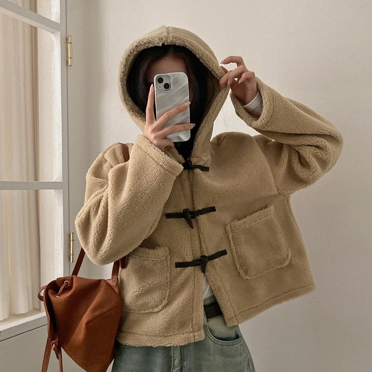 리바잉 양털 떡볶이 뽀글이 후드 덤블 자켓