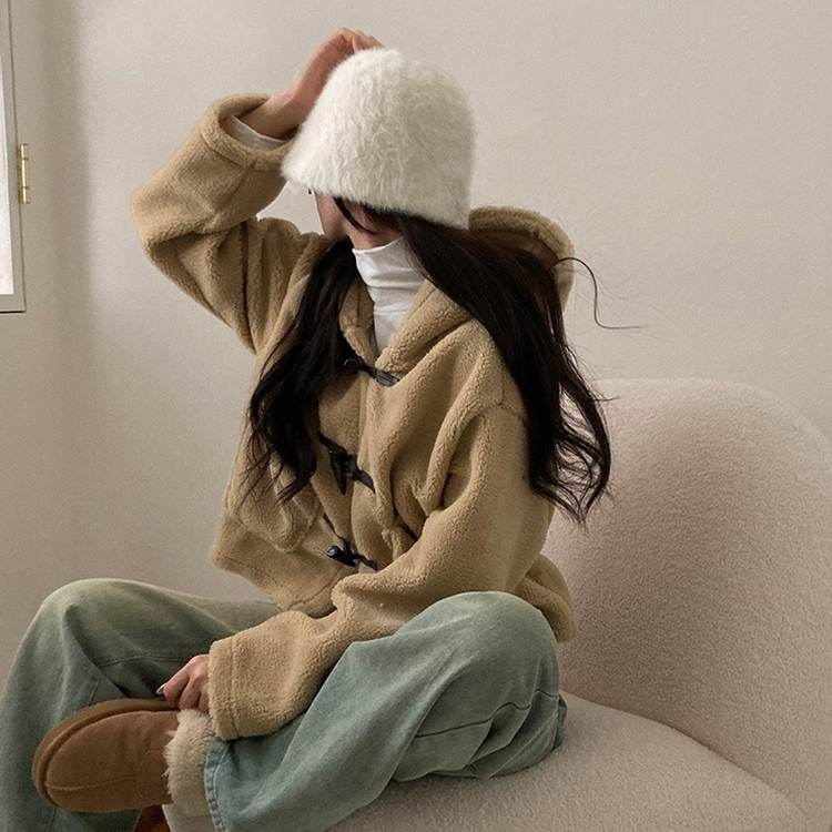 리바잉 양털 떡볶이 뽀글이 후드 덤블 자켓