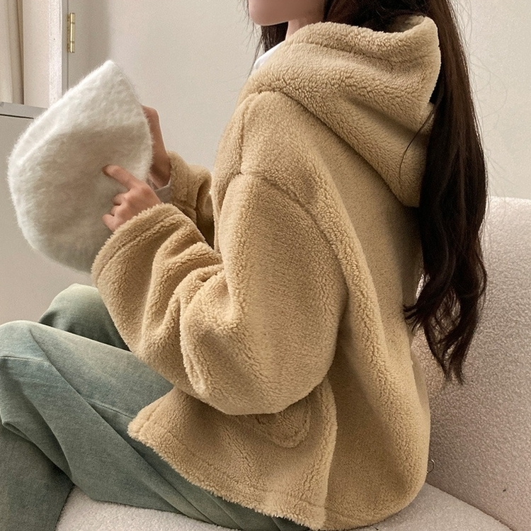 리바잉 양털 떡볶이 뽀글이 후드 덤블 자켓