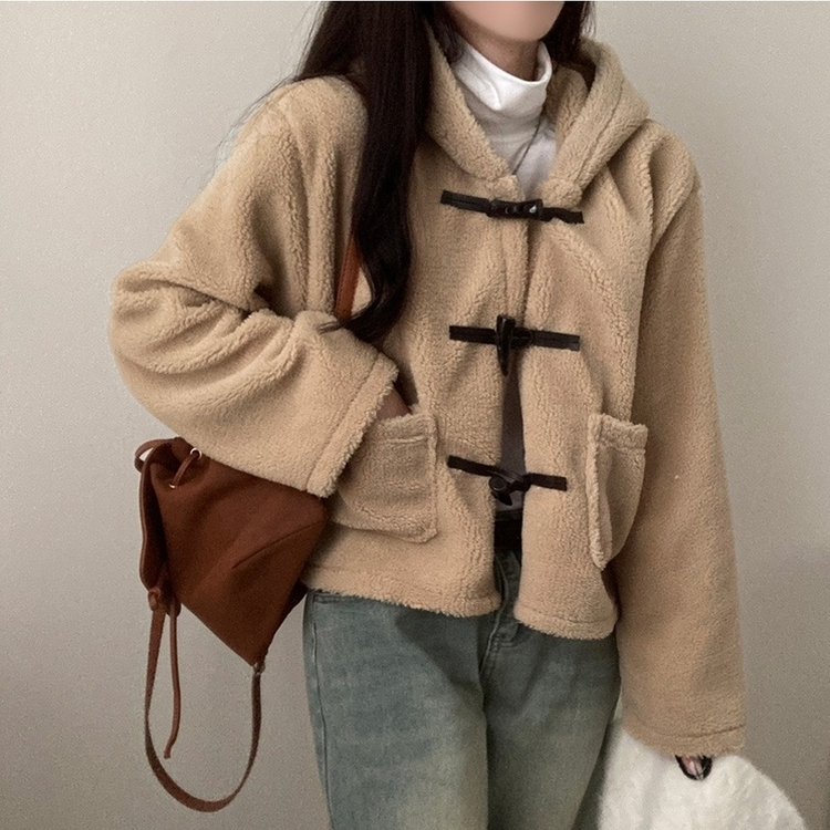 리바잉 양털 떡볶이 뽀글이 후드 덤블 자켓