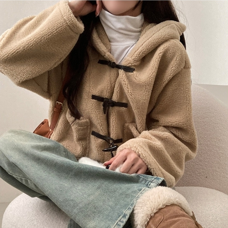 리바잉 양털 떡볶이 뽀글이 후드 덤블 자켓