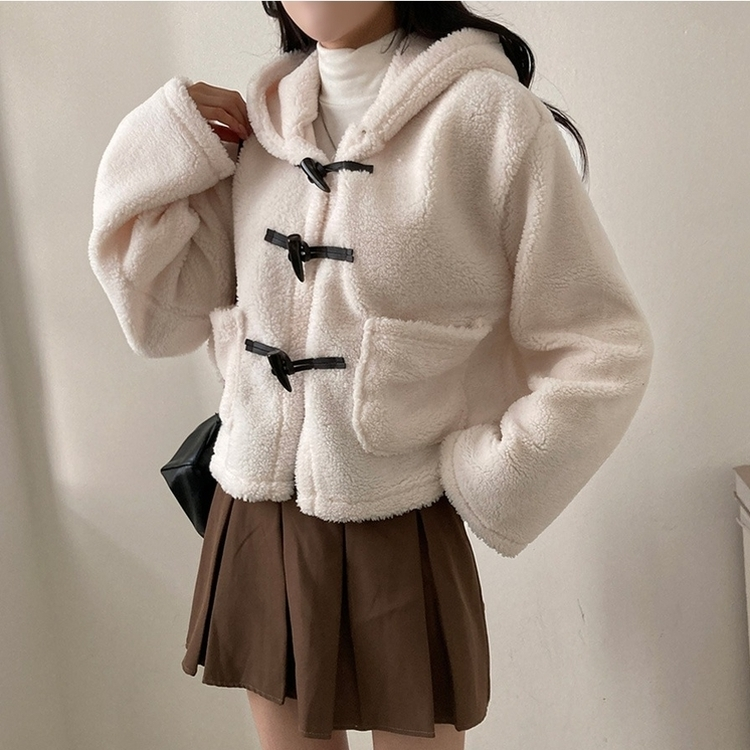 리바잉 양털 떡볶이 뽀글이 후드 덤블 자켓