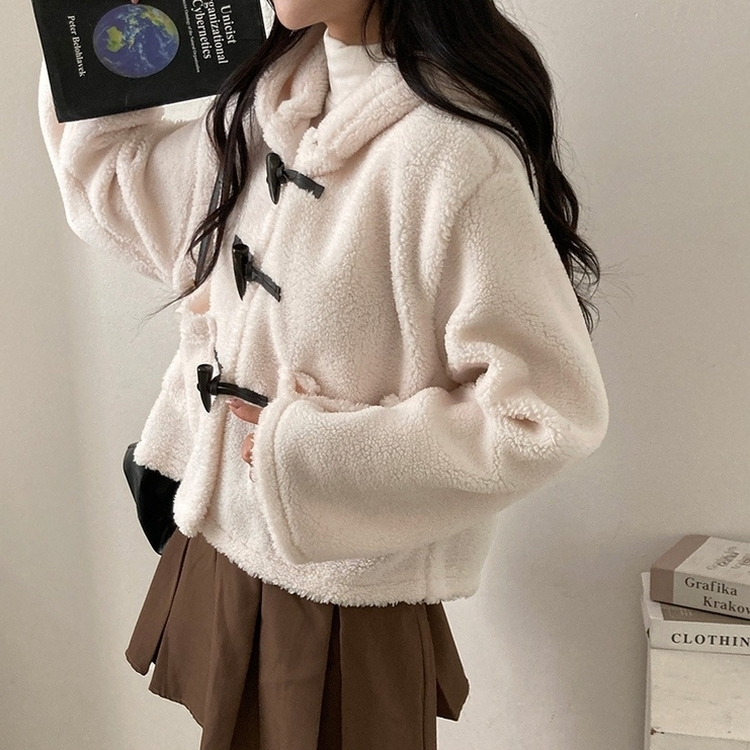 리바잉 양털 떡볶이 뽀글이 후드 덤블 자켓