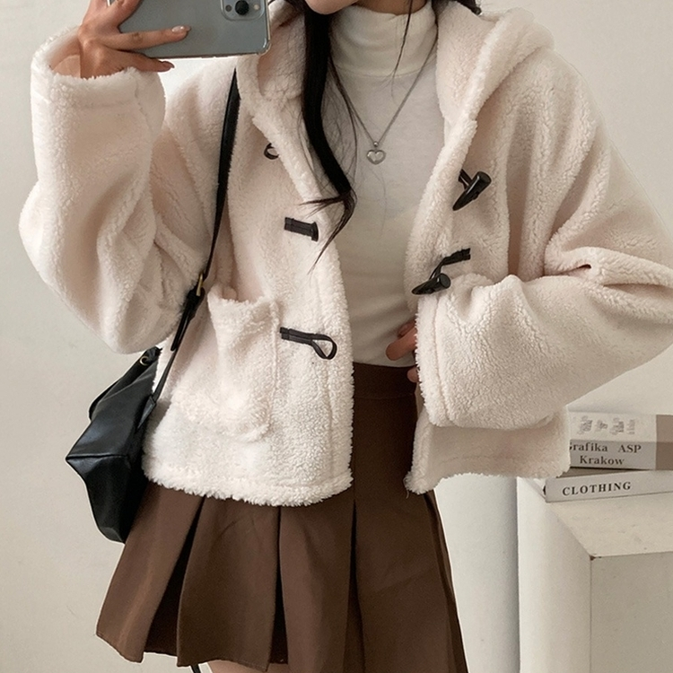 리바잉 양털 떡볶이 뽀글이 후드 덤블 자켓