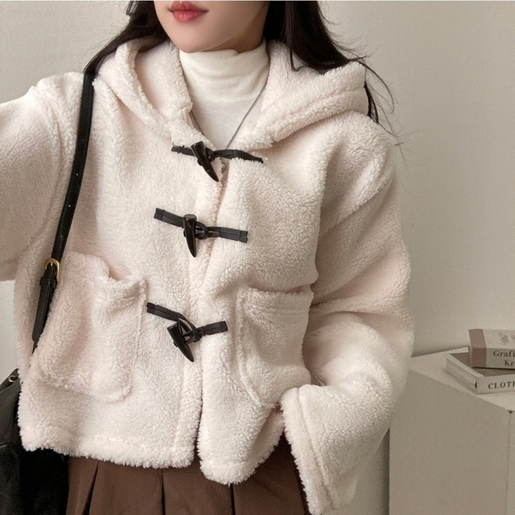 리바잉 양털 떡볶이 뽀글이 후드 덤블 자켓