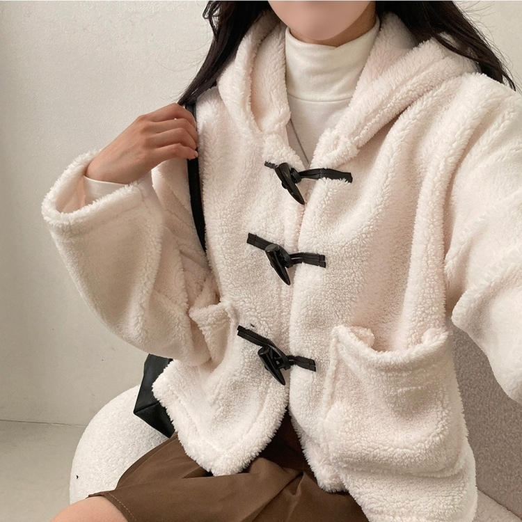 리바잉 양털 떡볶이 뽀글이 후드 덤블 자켓