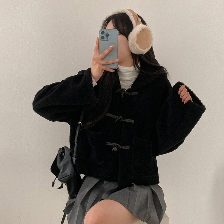 리바잉 양털 떡볶이 뽀글이 후드 덤블 자켓