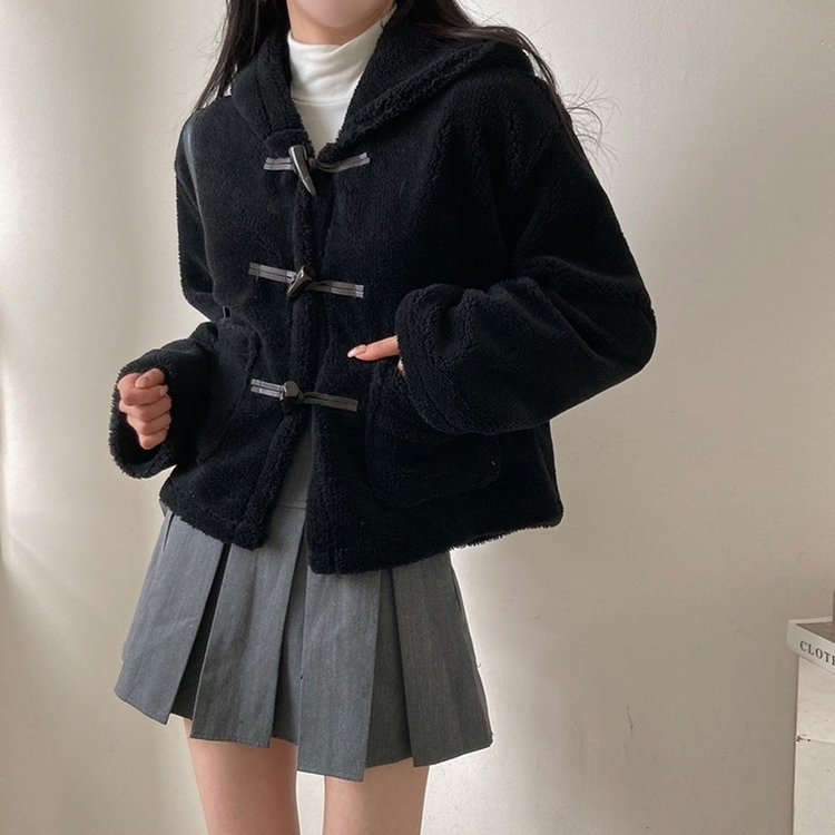 리바잉 양털 떡볶이 뽀글이 후드 덤블 자켓