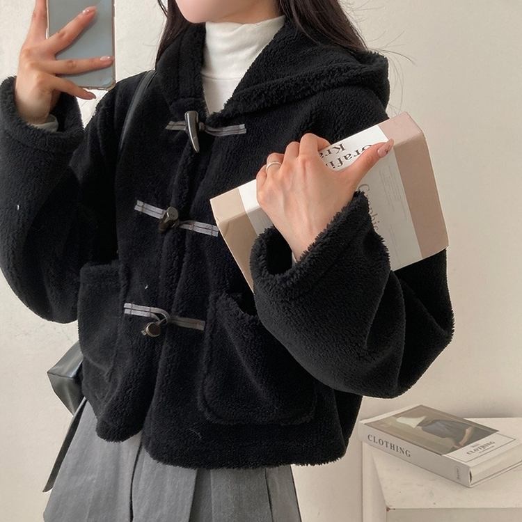 리바잉 양털 떡볶이 뽀글이 후드 덤블 자켓