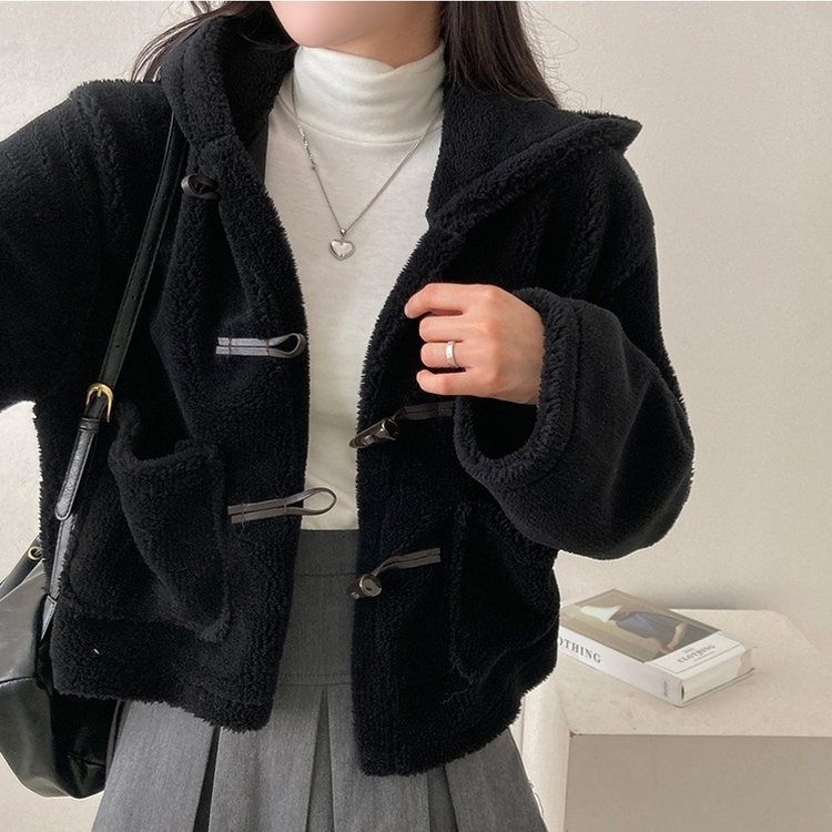 리바잉 양털 떡볶이 뽀글이 후드 덤블 자켓