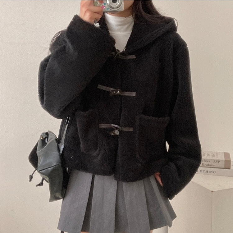 리바잉 양털 떡볶이 뽀글이 후드 덤블 자켓