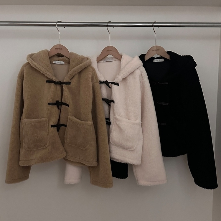 리바잉 양털 떡볶이 뽀글이 후드 덤블 자켓