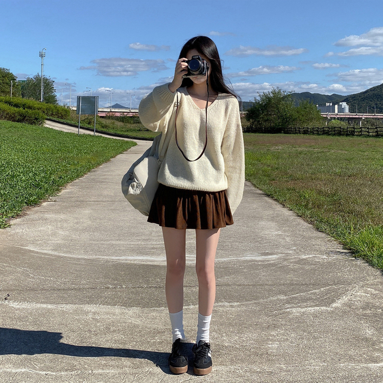 ✨美品✨45R✨コーデュロイ✨イージースカート✨KHAKI コーデュロイティアードスカートパンツ｜ミニスカート｜韓国