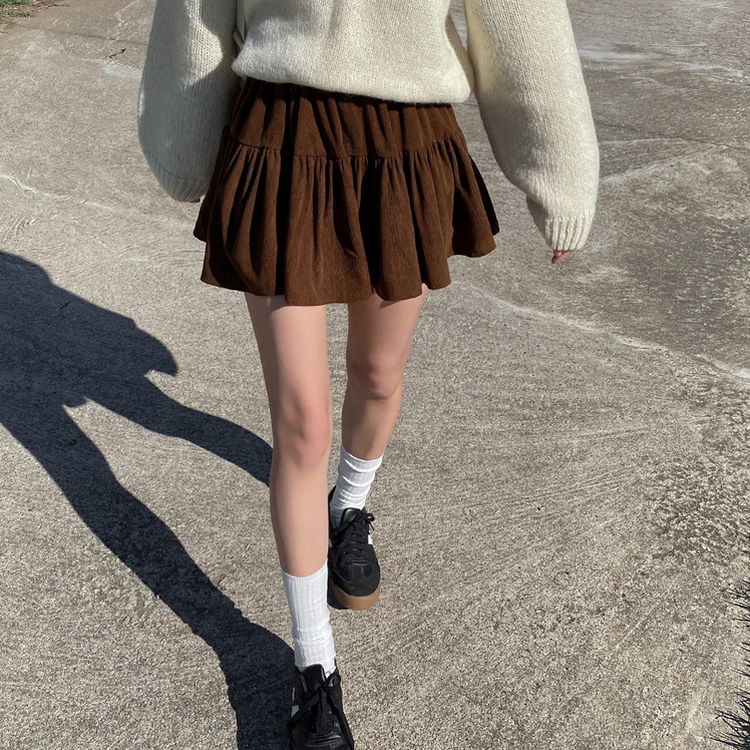 コーデュロイティアードスカートパンツ BROWN