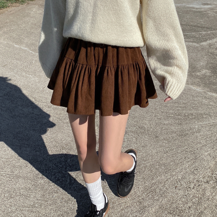 コーデュロイティアードスカートパンツ BROWN