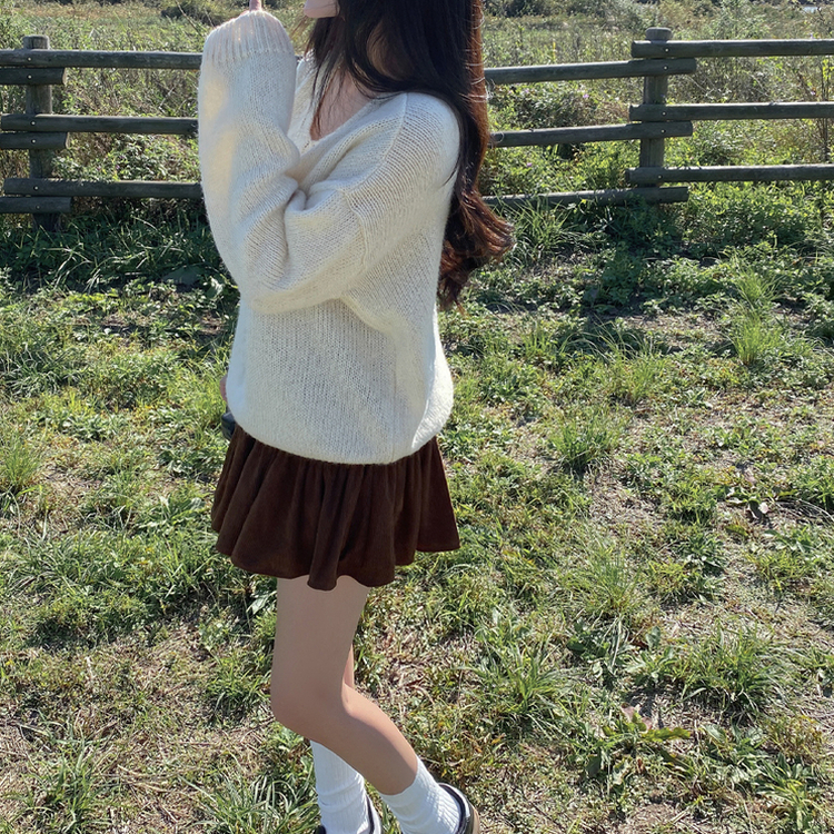 コーデュロイティアードスカートパンツ BROWN