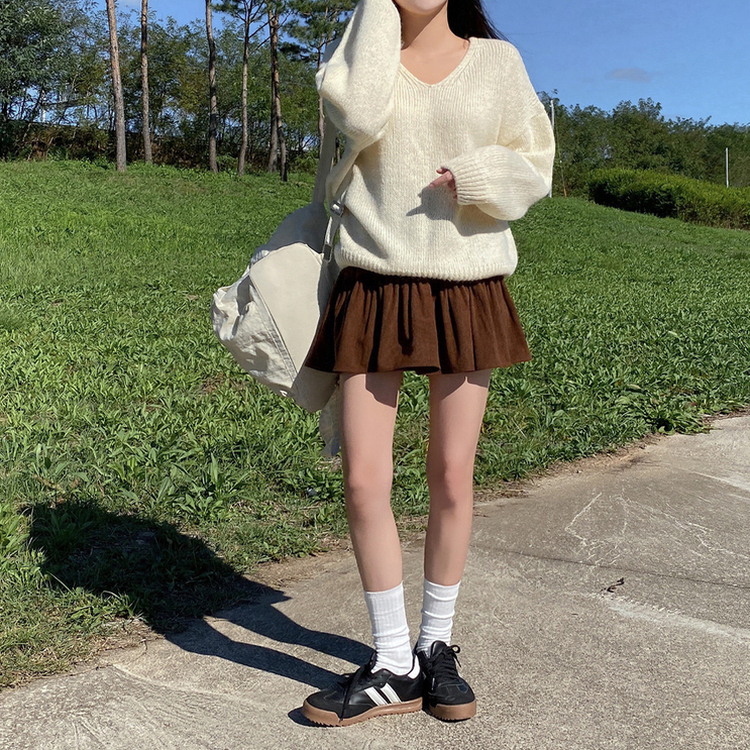 コーデュロイティアードスカートパンツ BROWN