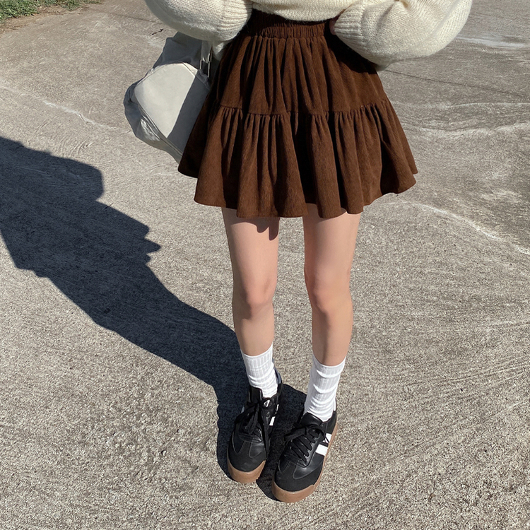 コーデュロイティアードスカートパンツ BROWN