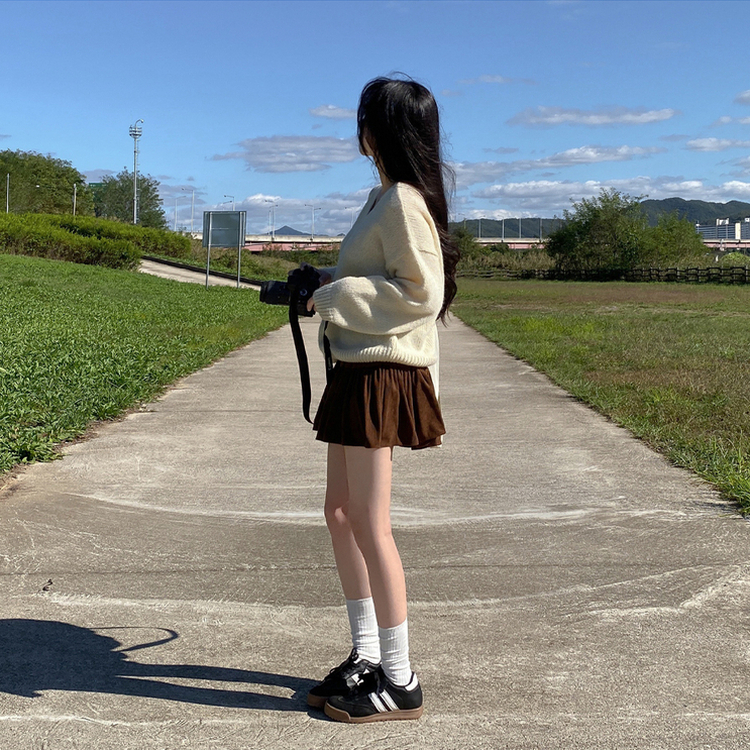 コーデュロイティアードスカートパンツ BROWN