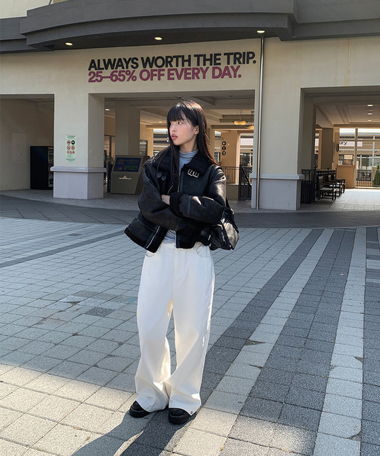 신드 버클 하이넥 양털 무스탕