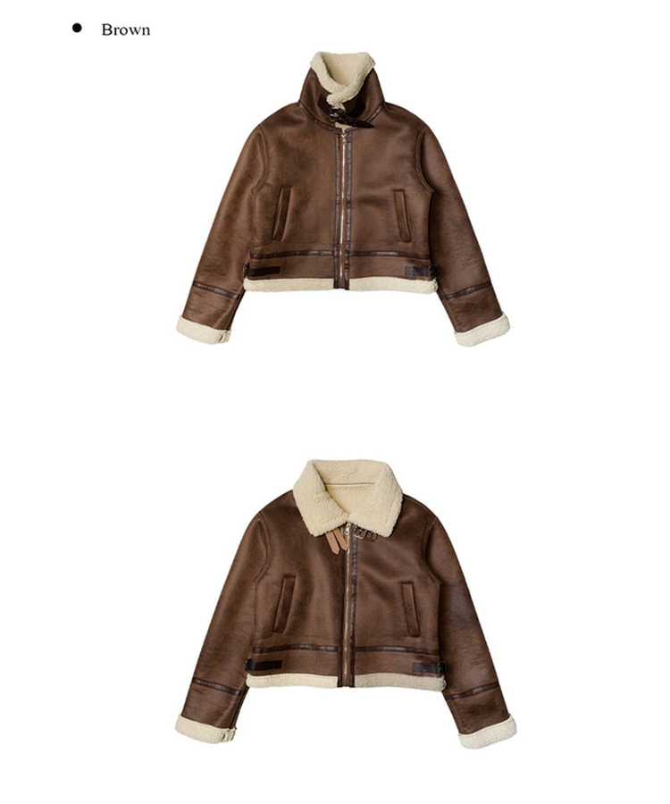 신드 버클 하이넥 양털 무스탕