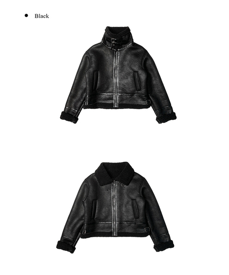 신드 버클 하이넥 양털 무스탕