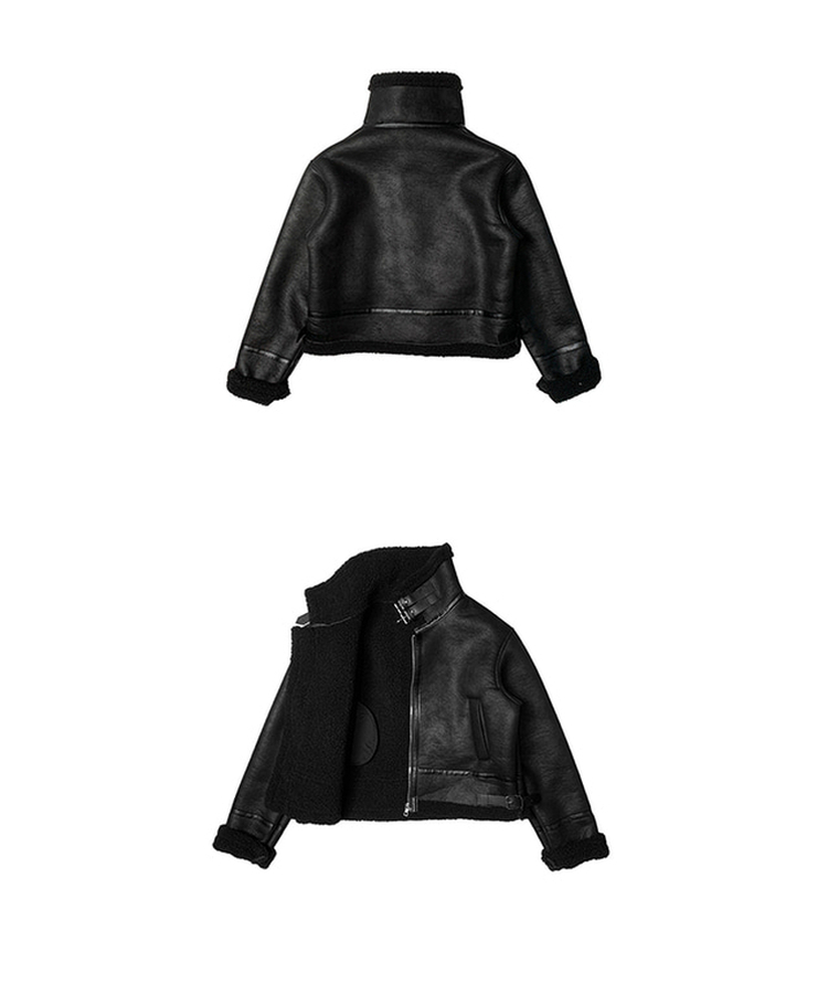 신드 버클 하이넥 양털 무스탕