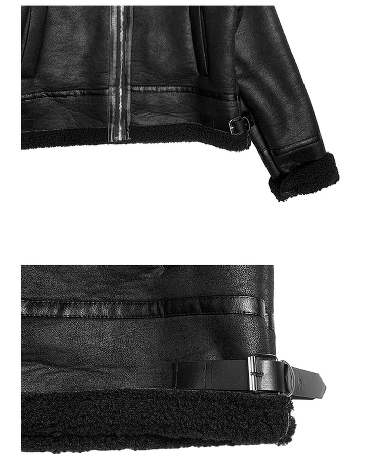 신드 버클 하이넥 양털 무스탕