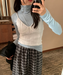 スリムフィットレイヤードタートルネックTシャツ(7color) SKY BLUE