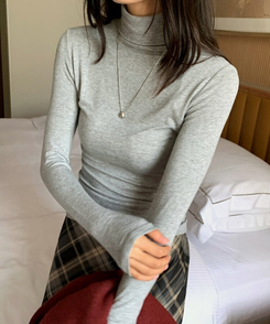 スリムフィットレイヤードタートルネックTシャツ(7color) GREY