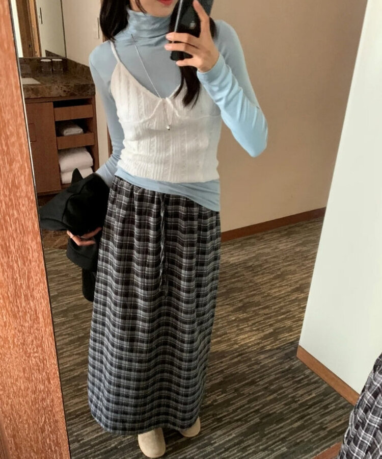 スリムフィットレイヤードタートルネックTシャツ(7color) SKY BLUE