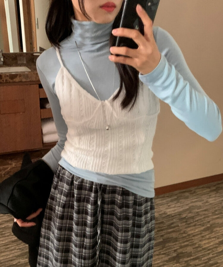 スリムフィットレイヤードタートルネックTシャツ(7color) SKY BLUE