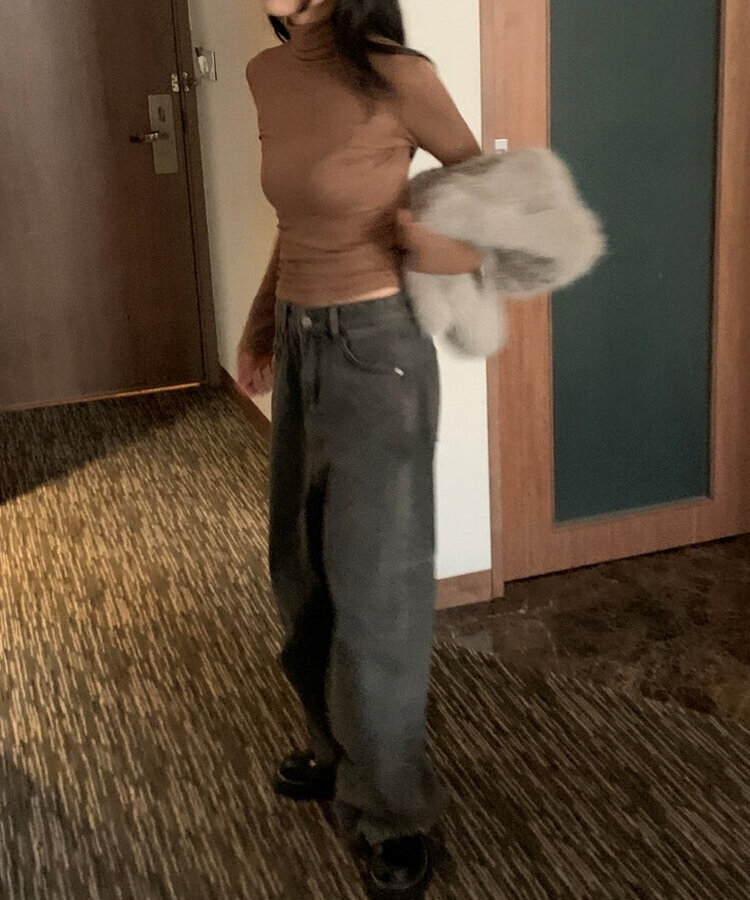 スリムフィットレイヤードタートルネックTシャツ(7color) BROWN