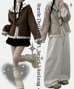 스웨이드떡볶이더플양털후드숏자켓무스탕 베이지