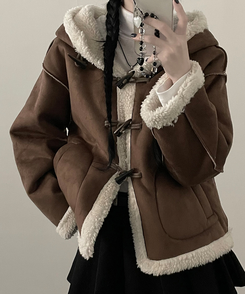 스웨이드떡볶이더플양털후드숏자켓무스탕 밤색