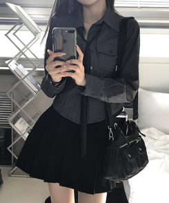 バッグ デニムツーポケットバックルショルダーバッグ BLACK