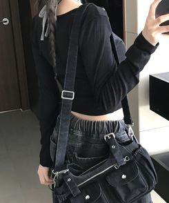 バッグ デニムツーポケットバックルショルダーバッグ BLACK