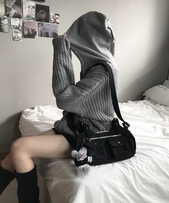 バッグ デニムツーポケットバックルショルダーバッグ BLACK