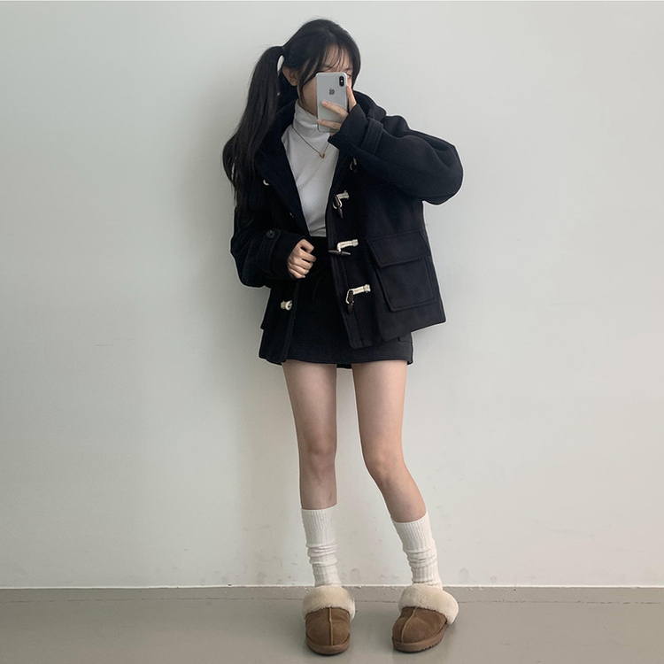 3일만할인 모너 후드 떡볶이 롱숏코트