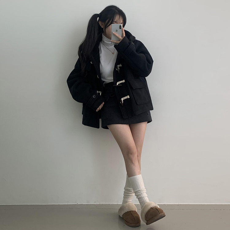 3일만할인 모너 후드 떡볶이 롱숏코트