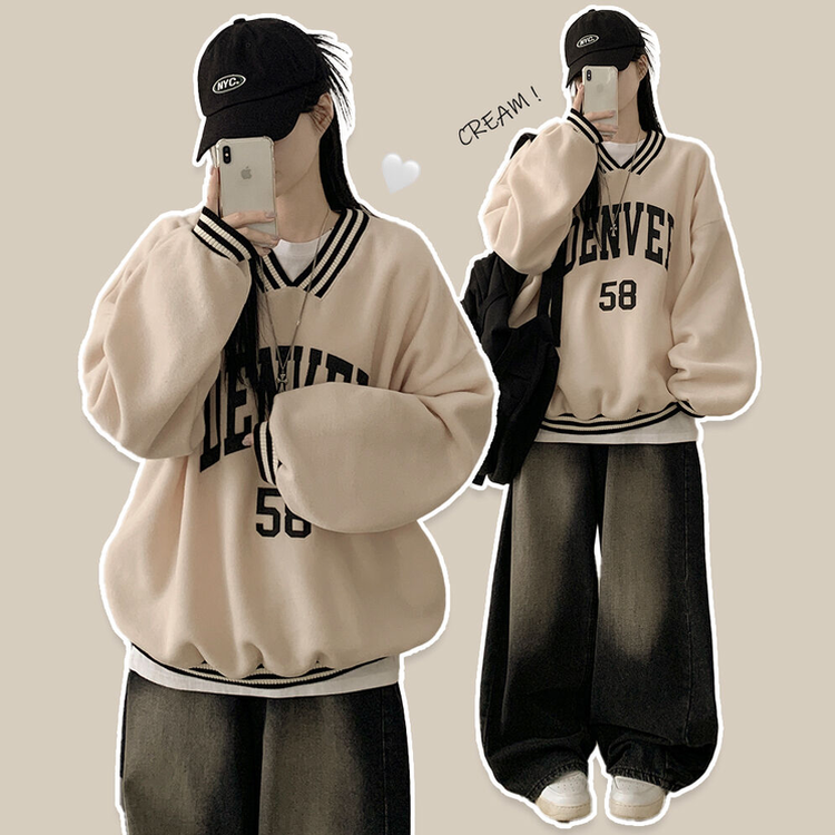 Vネックスポーティユニフォームトレーナー｜スウェット｜韓国