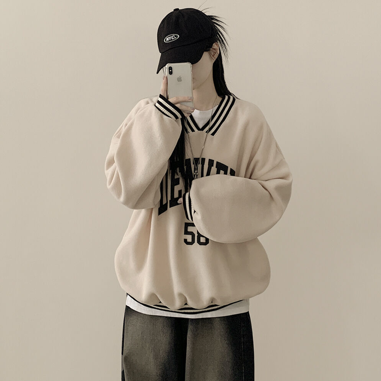 Vネックスポーティユニフォームトレーナー｜スウェット｜韓国