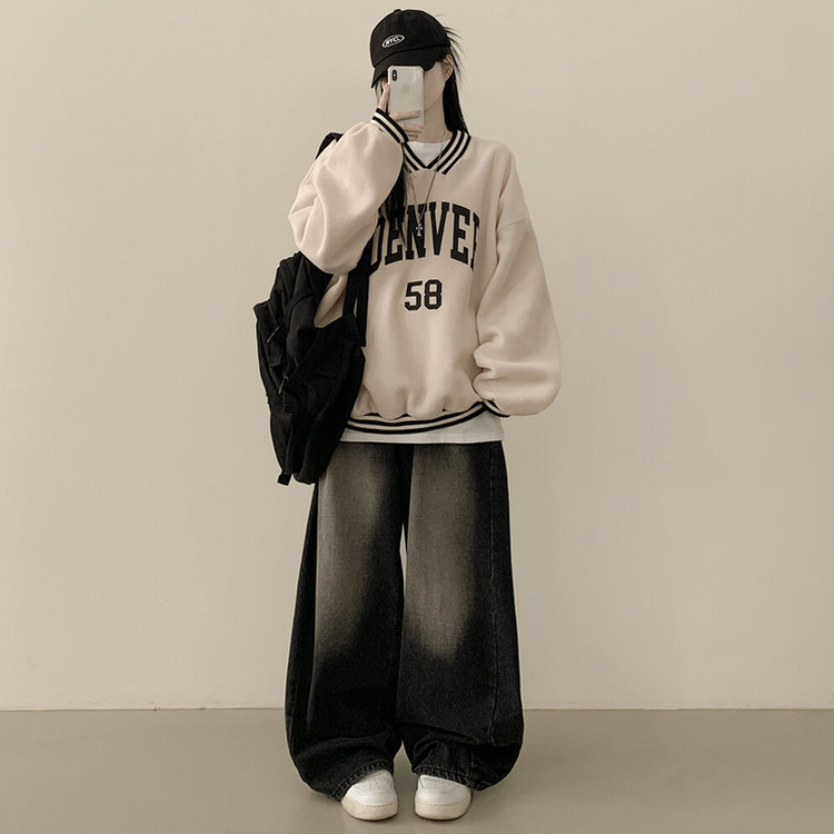 Vネックスポーティユニフォームトレーナー｜スウェット｜韓国