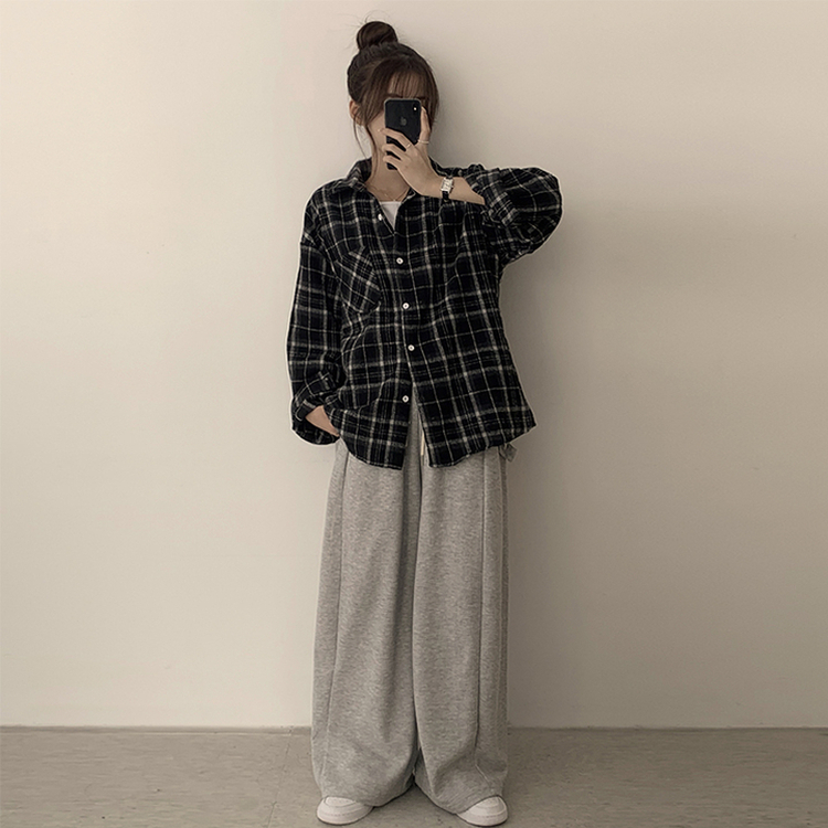 빈티지 무드 그득 쿠앤크 카라 오버핏 가을 긴팔 체크셔츠 박시핏 겨울 포켓 데일리 통통 남방 3color 블루